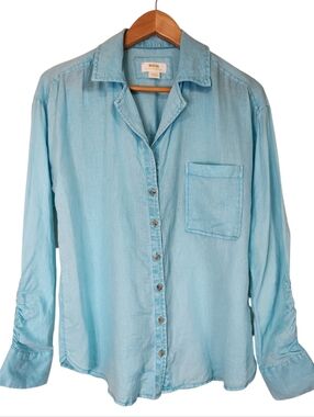 Anthropologie Maeve Linen Buttondown Shirt Womens Small Coastal Blue